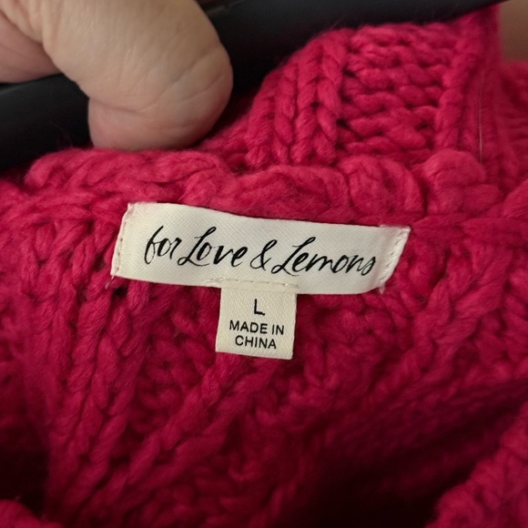 For Love And Lemons Quinn One-Shoulder Sweater, color Fuchsia Pink, size L - Picture 5 of 10